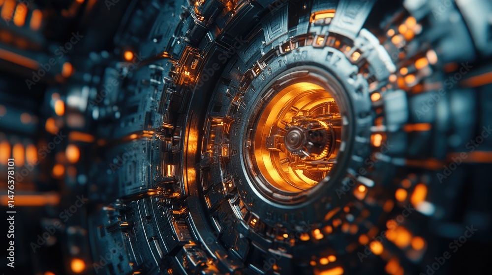 Obraz premium Futuristic, intricate mechanical system with glowing core.
