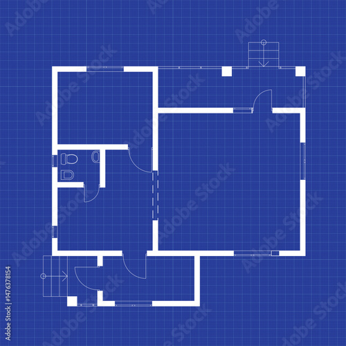 Blueprint floor plan of a modern apartment on graph paper. Vector house interior. Architectural background.