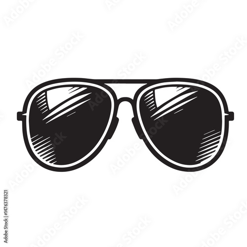 Aviator Sunglasses Silhouette line art vector illustration on white background