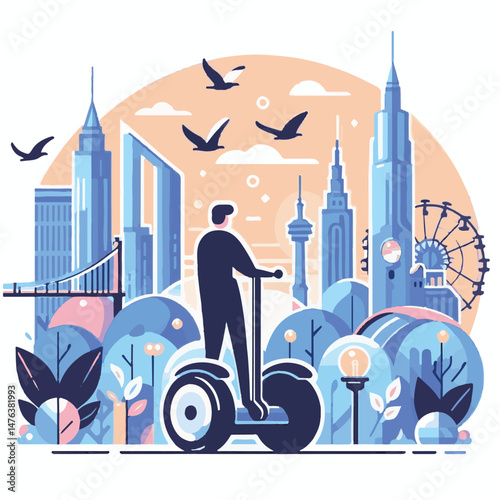 transport, segway, scooter, electric, vehicle, travel, technology, city, transportation, street, modern, lifestyle, balance, fun, vector, summer, urban, drive, isolated, wheel, illustration, board, to