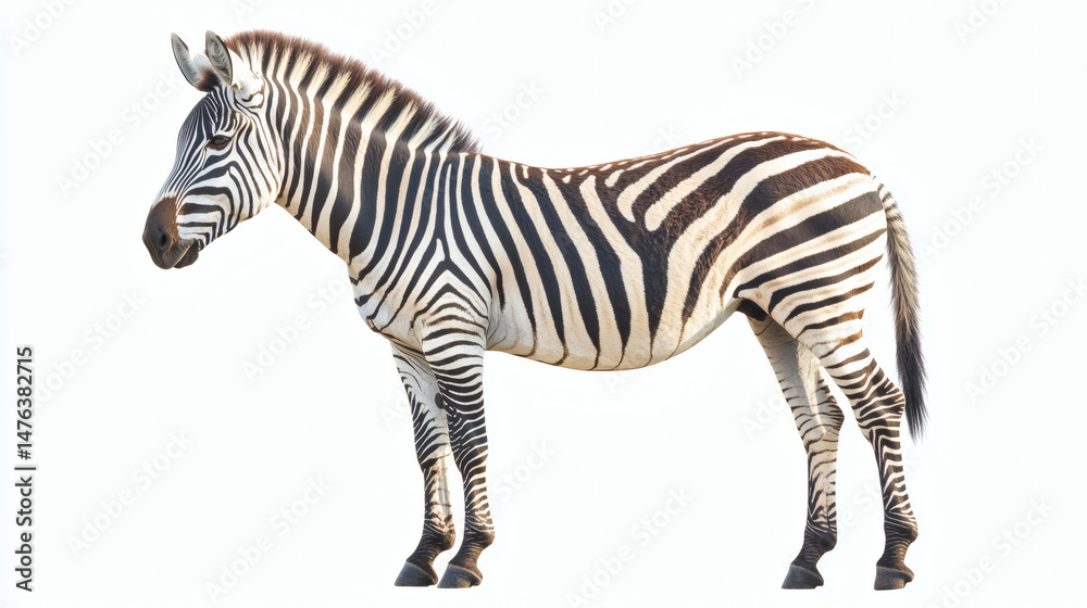 Naklejka premium standing, striped, vertical, zebra, color image, plastic, studio shot, animal themes, blue, childhood, herbivorous, white background, no people, nostalgia, photography