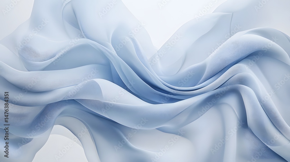 Obraz premium Light blue fabric drapes in soft, flowing folds.