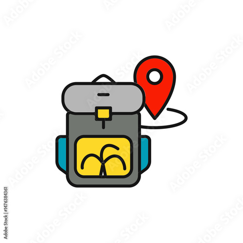 Eco Backpack Icon with Green Leaf and Map Design.