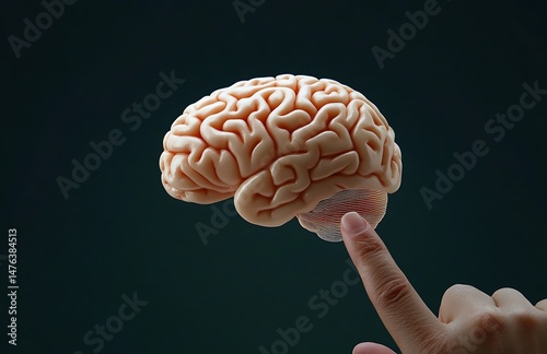 Artificial Intelligence and Human Intelligence: A tidy brain with a finger touch a digital technology concept background