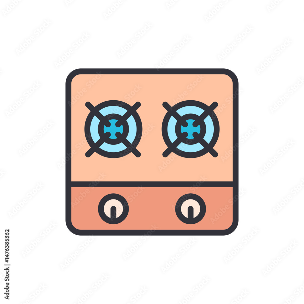 Stylized Gas Stove Illustration With Two Burners And Control Knobs Stylized Gas Stove Illustration With Two Burners And Control Knobs