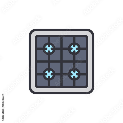 Isometric Stove Top Illustration With Four Burners On Transparent Layer