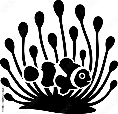 Clownfish nestled in anemone silhouette