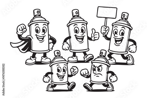 spray paint set funny cartoon mascot vector illustration