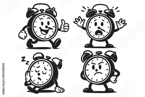 alarm clock funny cartoon set mascot vector illustration
