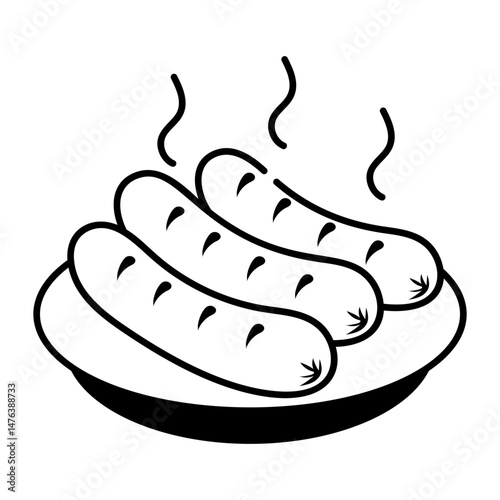 Sketchy style icon showing hot sausages on plate
