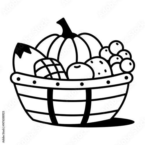 Sketchy style icon denoting fruit basket
