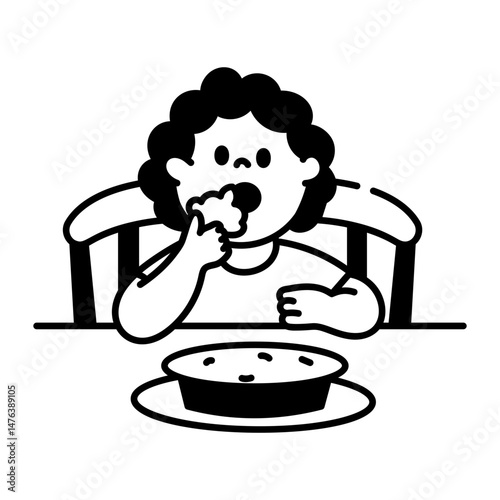 A hand drawn style icon of person eating
