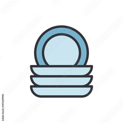 Stylized Icon Of Stacked Light Blue Plates On A Transparent Surface