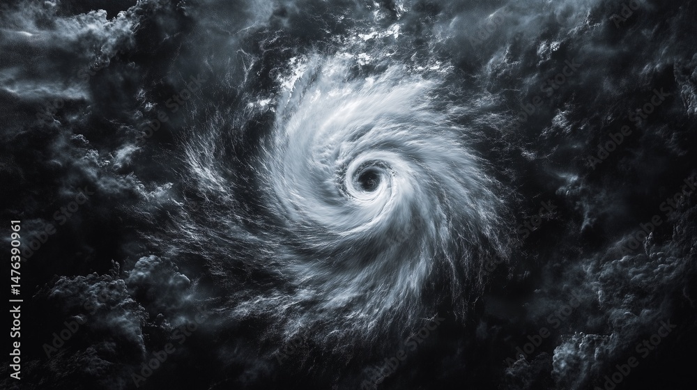 Fototapeta premium 白い渦、台風、黒背景