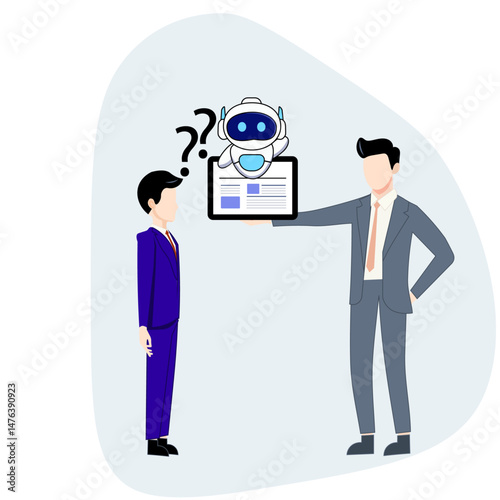 Artificial Intelligence Interactive. Introducing a person to new technologies with the help of a robot. Isometric Vector Illustration Isolated