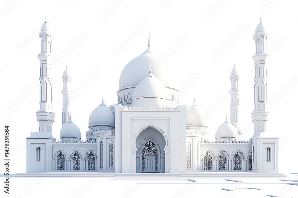 Obraz premium White Mosque 3D Model on Transparent Background