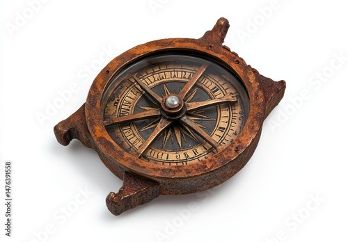 Antique compass, rusted, nautical