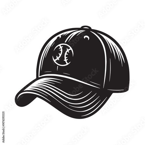 Baseball Cap Silhouette line art vector illustration on white background