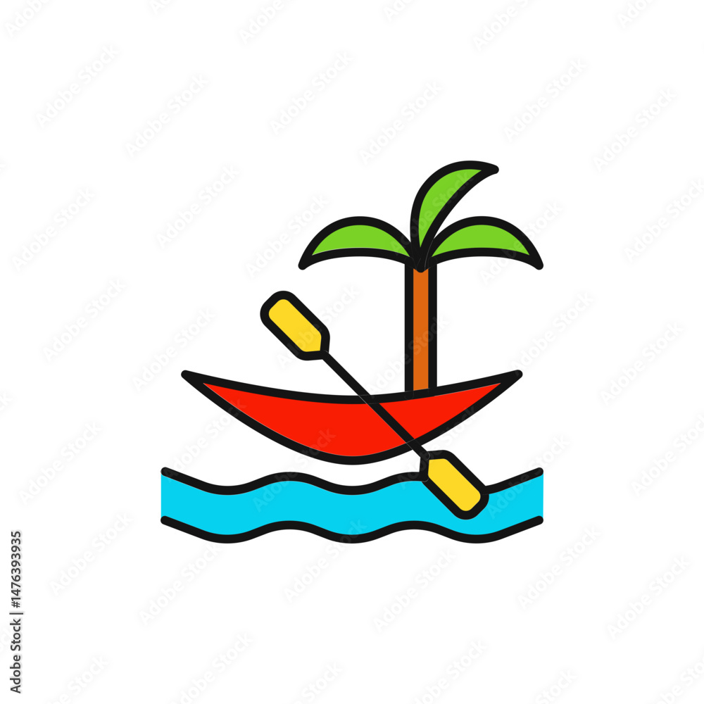 Fototapeta premium Island Kayak Icon with Palm Tree and Tropical Adventure Theme.