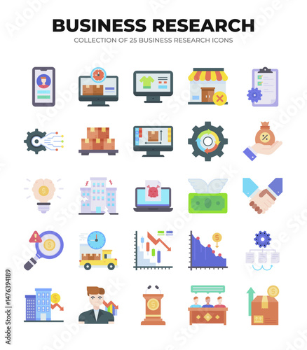 Collection of 25 Business Research Icons. A Visual Guide to Market Analysis and Strategy