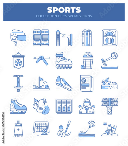 Collection of 25 Sports Icons. Sport Equipment. Games. and Fitness Activities
