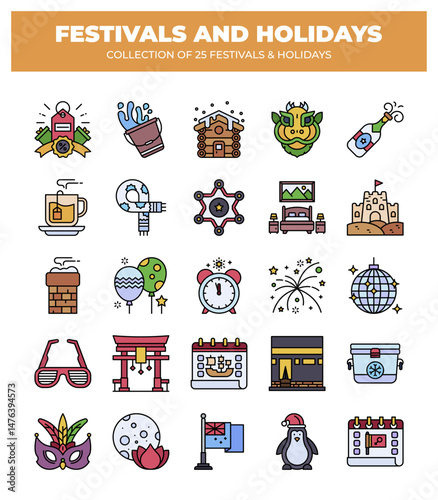 Collection of 25 Festivals and Holidays. A vibrant celebration of global cultures and traditions