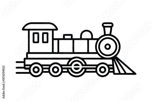 Black silhouette icon of a toy train locomotive or truck, isolated on white for transport or travel illustration