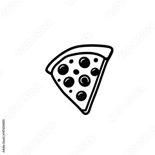 Delicious Pizza Slice Simple Line Art Graphic Design Element Perfect for Restaurant Menu Food Blog Website Decoration Black and White Illustration Isolated on White Background Minimalist Style Vector 