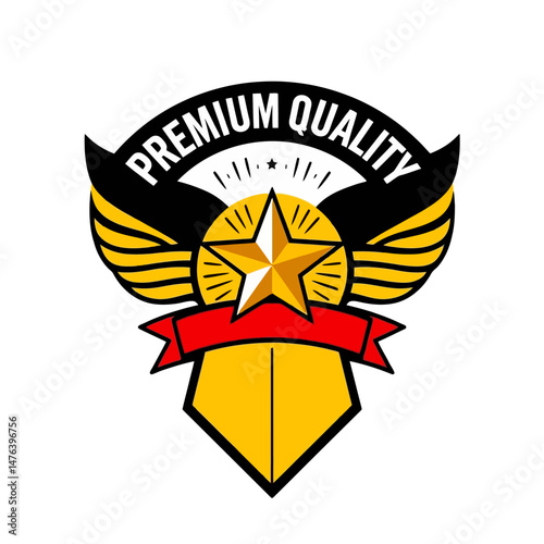 Premium Quality Gold Star Emblem Wings Badge Award Achievement Design Graphic Vector Illustration Icon Symbol Luxury Business Corporate Identity Branding Template for Company Product Premium Quality  