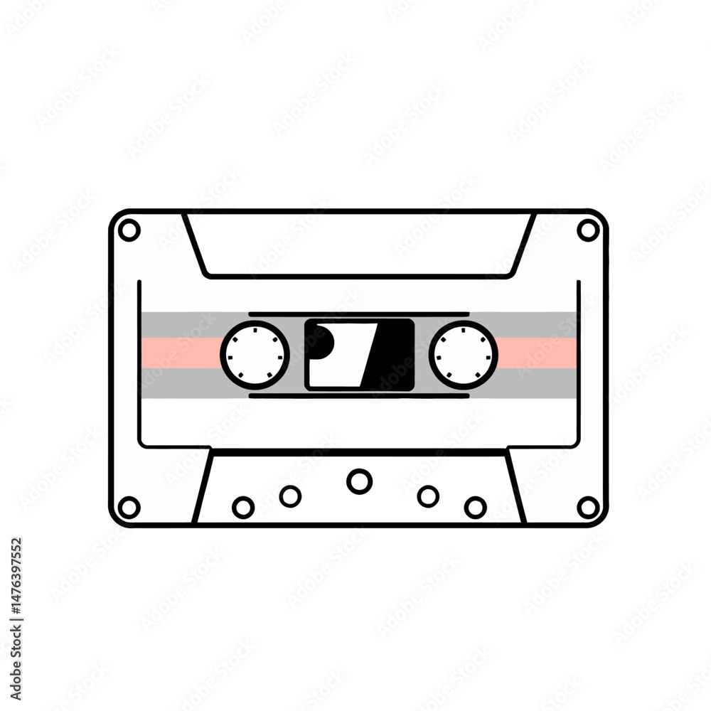 Fototapeta premium Retro Cassette Tape Minimalist Design Vintage Audio Music Graphic Illustration Simple Line Art Elegant Aesthetic Old School Technology Nostalgia Compact Cassette Player Recorder Analog Device Music 