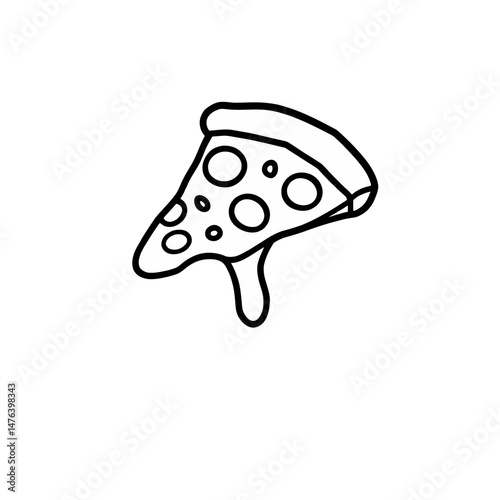 Delicious Melted Pizza Slice Doodle Illustration Simple Cute Food Drawing Black White Line Art Graphic Design Element Perfect for Menu Restaurant Pizzeria Recipe Book Website Blog Social Media Post   