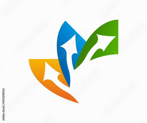 Three arrows pointing in different directions, symbolizing growth and progress.