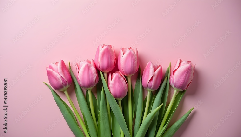 Obraz premium A bouquet of pink tulips on a pastel pink background