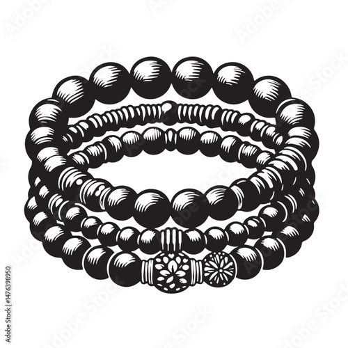 Beaded Bracelets Silhouette line art vector illustration on white background