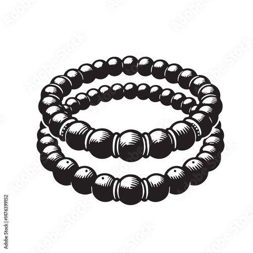 Beaded Bracelets Silhouette line art vector illustration on white background