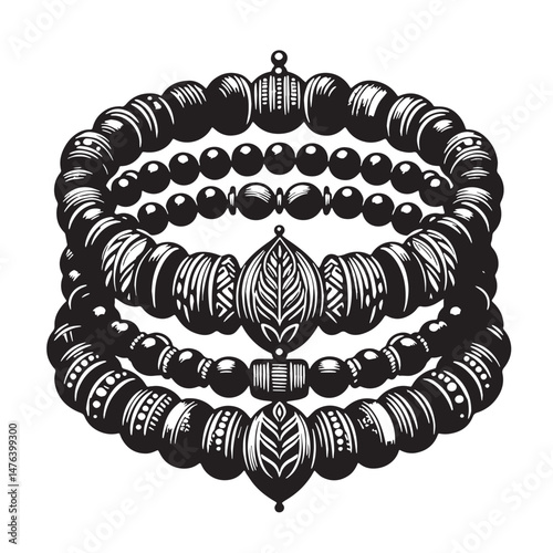 Beaded Bracelets Silhouette line art vector illustration on white background