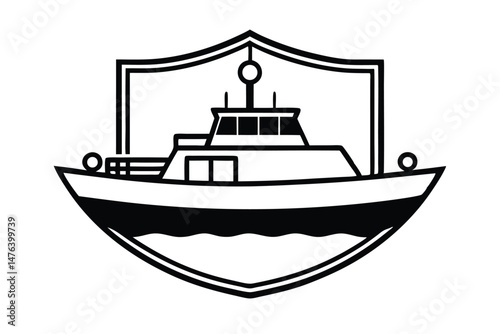Nautical fishing boat silhouette vector illustration for sea travel and ocean transport