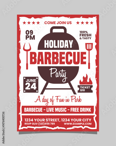 Holiday barbecue party Invitation flyer, vertical BBQ poster vector template design
