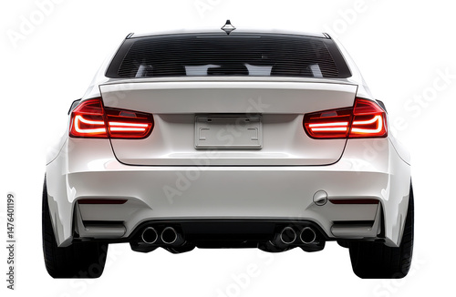 White car rear view studio shot.	

