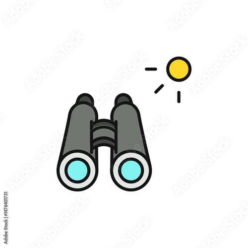 Sunset Binoculars Icon with Scenic View and Adventure Theme.