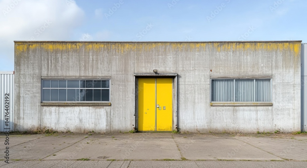 A Minimalist Concrete Building with a Vibrant Yellow Door A Minimalist Concrete Building with a Vibrant Yellow Door