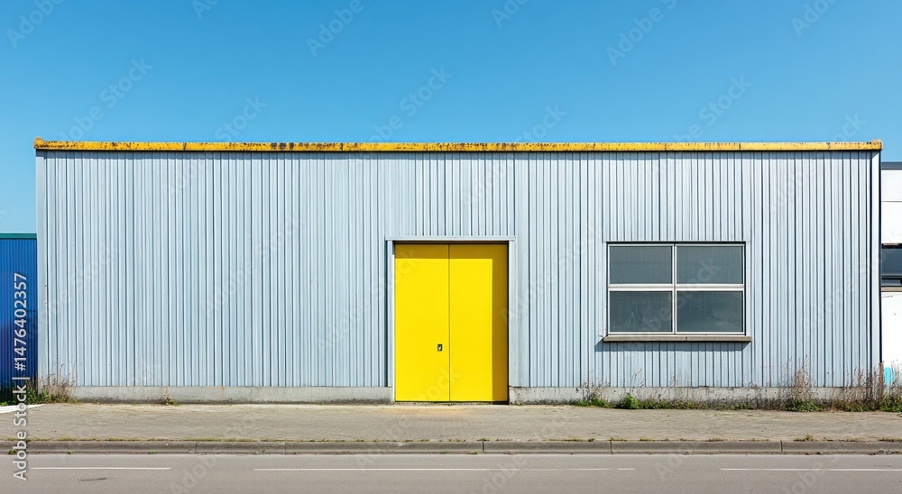 Minimalist Industrial Building: A Study in Blue, Yellow, and Simplicity Minimalist Industrial Building: A Study in Blue, Yellow, and Simplicity