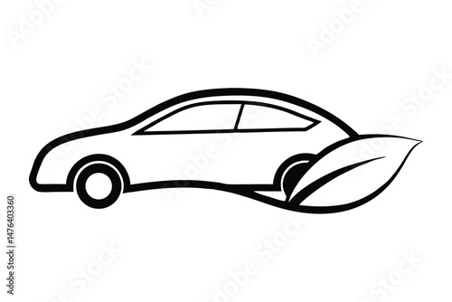 Hybrid Vehicle Logo with Electric Car Silhouette and Eco Leaf
