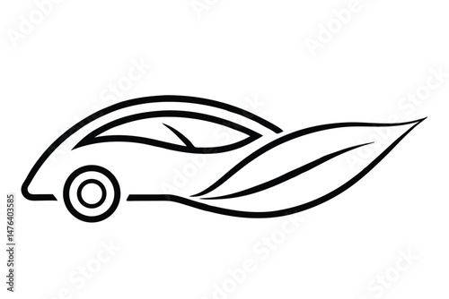 Sustainable Car Logo with Leaf Integration in Clean Line Art
