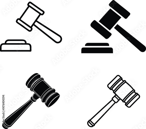 Gavel Icon Collection. Judge Hammer Symbols for Legal and Court Use
