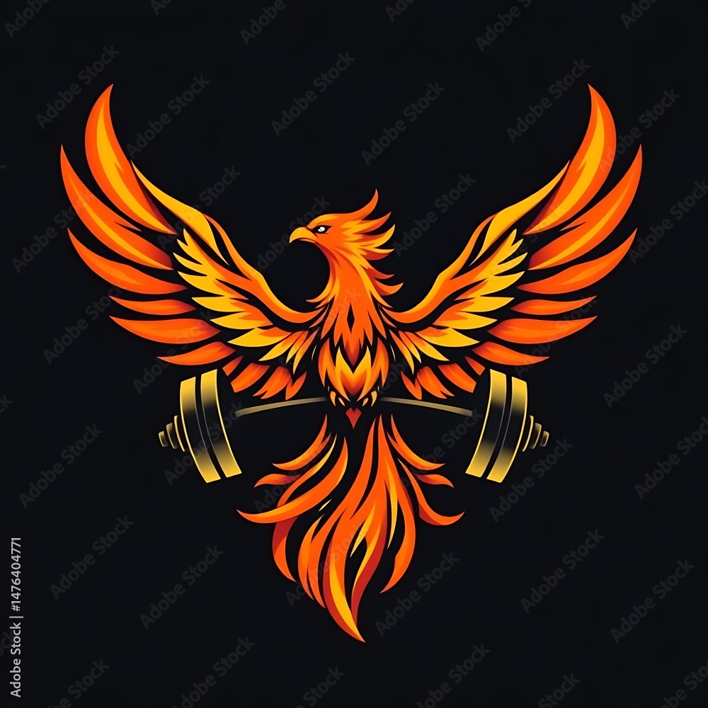 Fototapeta premium Phoenix Fitness Logo with Barbells – Modern Gym Symbol 