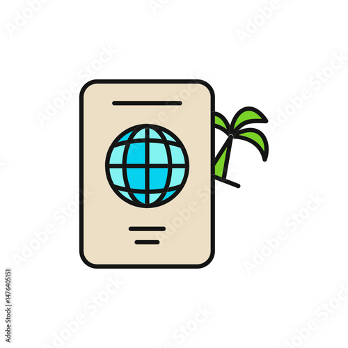 Travel Passport Icon with Country Sticker for International Trips.