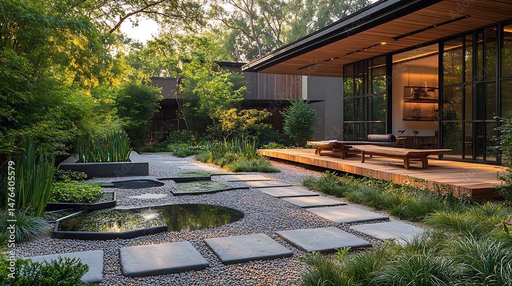 Fototapeta premium Stylish garden landscape with comfortable lounge high resolution images