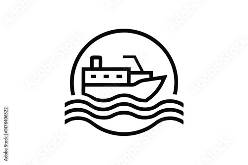 Ocean Wave Cargo Ship Logo with Clean Modern Shipping Design
