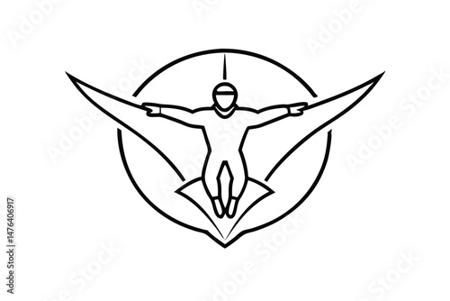 Skydiving Logo in Dynamic Monoline Adventure Illustration
